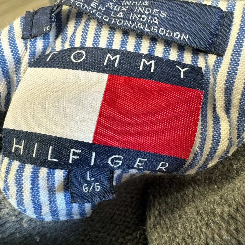 Tommy Hilfiger‎ Gray Knit Hoodie Sweater Pullover Logo Cotton Size L